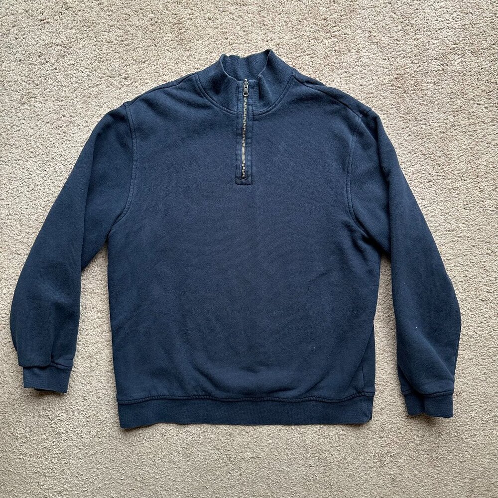 LL Bean Sweater Mens Large Tall 1/4 Zip Mock Neck Flannel Lined Thick Navy Blue
